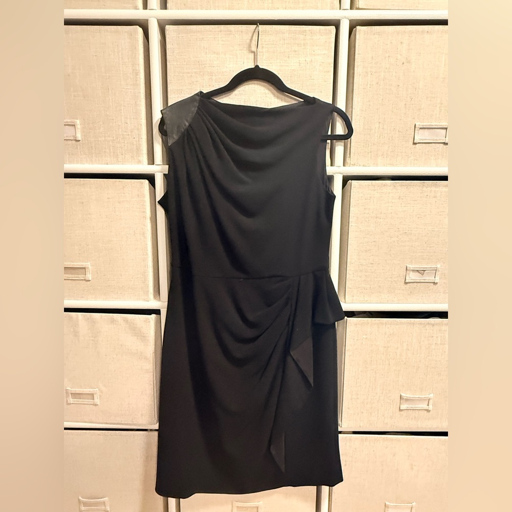 Teri Jon Black One-Shoulder Draped Evening Dress